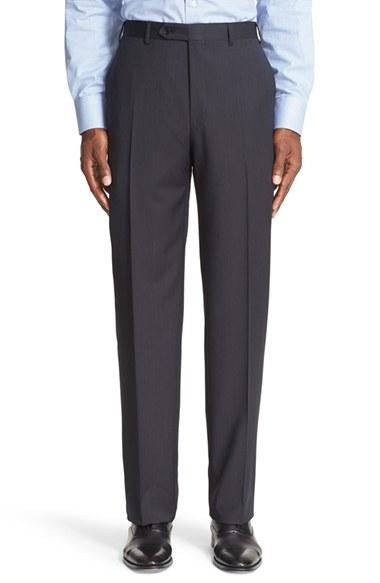 Men's Canali Flat Front Stripe Wool Trousers