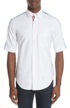 Men's Thom Browne Solid & Plaid Woven Shirt - Blue