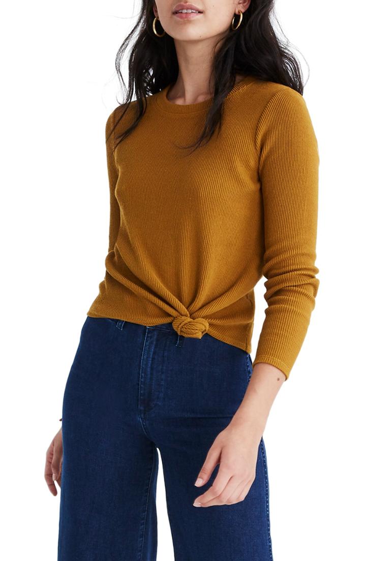 Women's Madewell Texture & Thread Front Knot Jacquard Top - Yellow