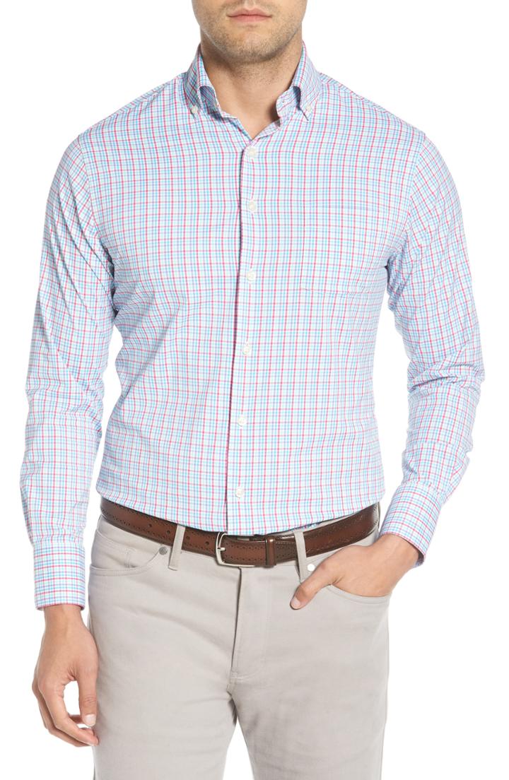 Men's Peter Millar Smedes Regular Fit Check Performance Sport Shirt - White