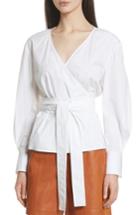 Women's Grey Jason Wu Puff Sleeve Poplin Wrap Blouse - White