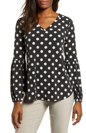 Women's Chaus Dot Print Polka Dot Blouse - Black