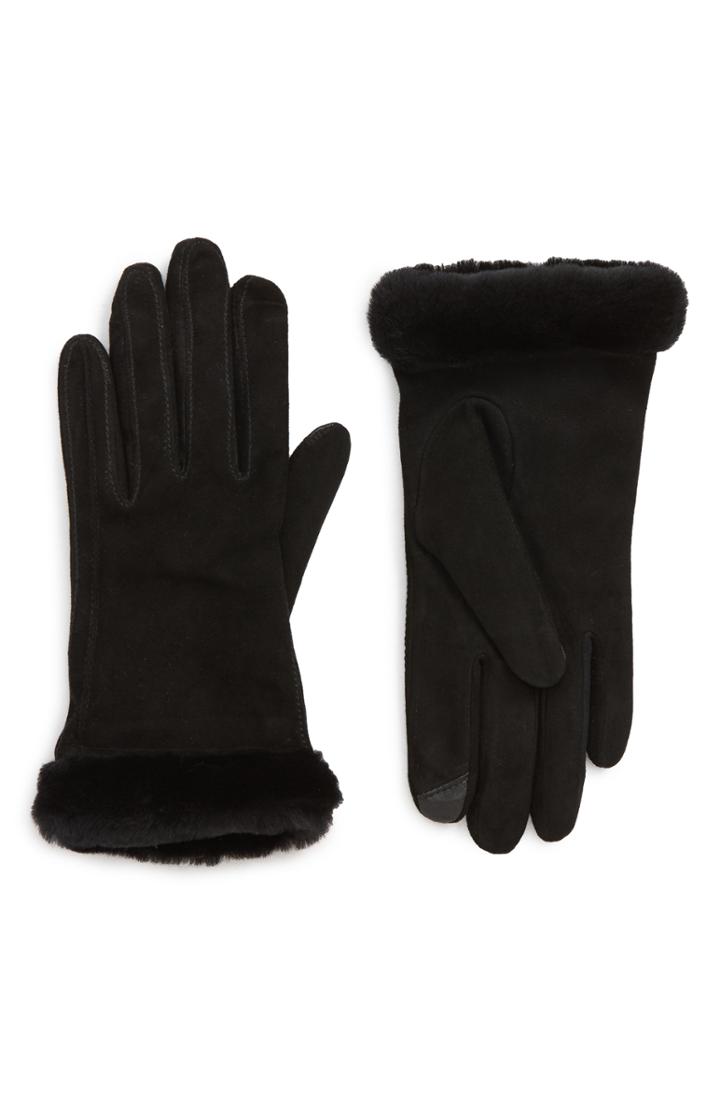 Women's Ugg Seamed Touchscreen Compatible Gloves With Genuine Shearling Trim