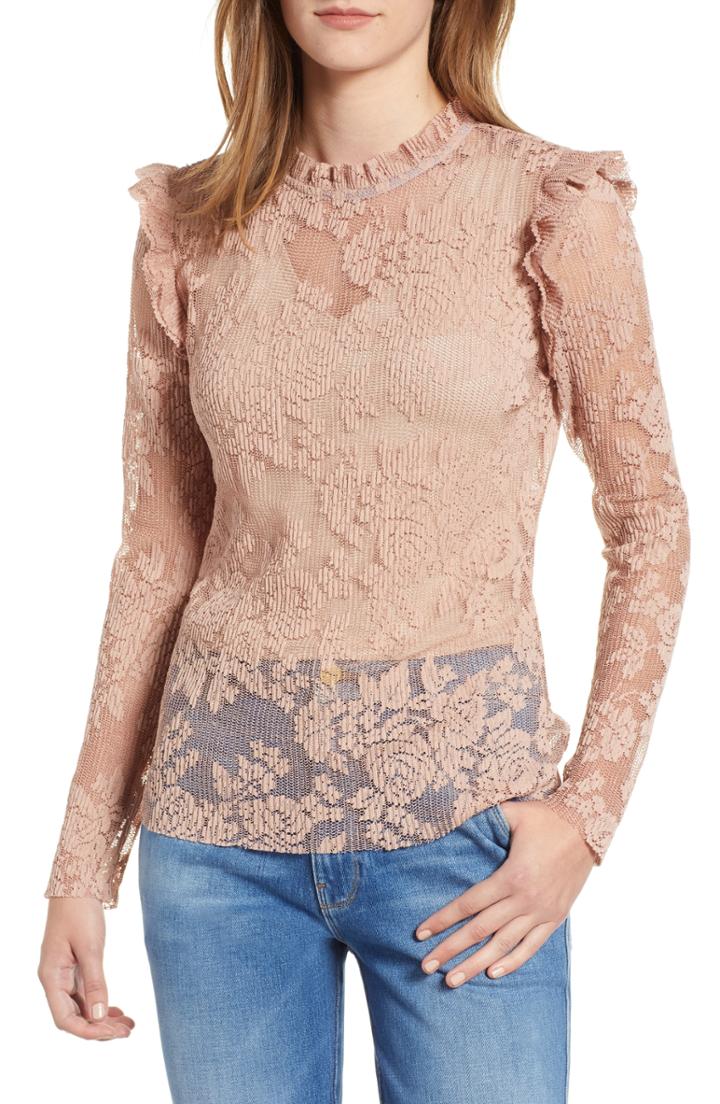 Women's Chelsea28 Sheer Lace Top - Pink
