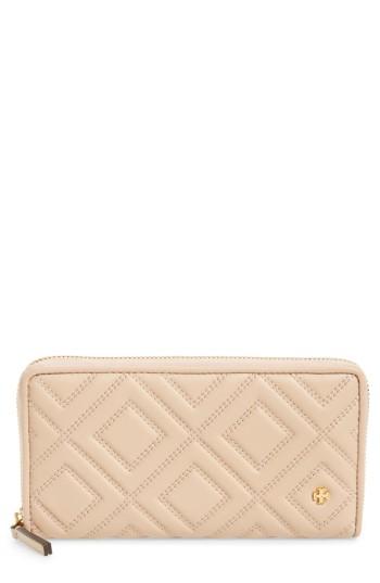 Women's Tory Burch Louisa Embossed Lambskin Leather Continental Wallet - Beige