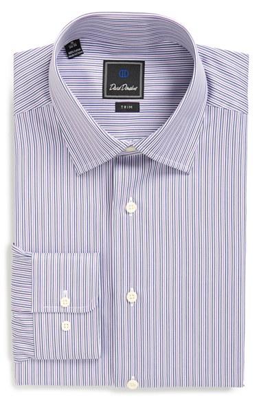 Men's David Donahue Trim Fit Stripe Dress Shirt 32/33 - Purple