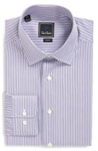 Men's David Donahue Trim Fit Stripe Dress Shirt 32/33 - Purple