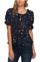Women's Cece Floral Vine Ruffle Short Sleeve Top - Blue