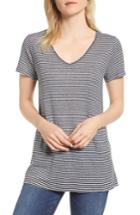 Women's Eileen Fisher Stripe Long Organic Linen Top, Size - Black