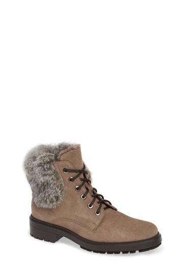 Women's Aquatalia Lacy Genuine Shearling Lined Boot With Genuine Rabbit Fur Trim .5 M - Beige