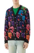 Men's Gucci Allover Panther Wool Cardigan