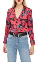 Women's Topshop Floral Pajama Style Shirt Us (fits Like 0-2) - Black