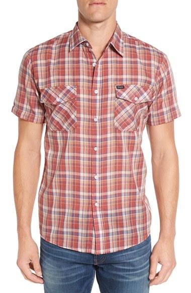 Men's Brixton 'memphis' Trim Fit Plaid Short Sleeve Woven Shirt