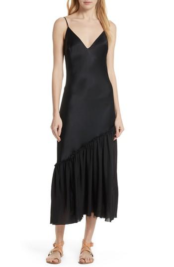 Women's Frame Ruffle Hem Satin Slipdress - Black