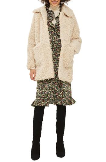 Women's Topshop Curly Faux Fur Coat Us (fits Like 0) - Ivory