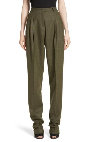 Women's Michael Kors Wool & Cashmere Pleated Flannel Trousers - Green