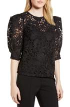 Women's Lewit Puff Sleeve Lace Blouse - Black