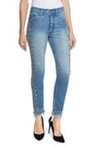 Women's Prps Amx Cutout Side Fray Hem Ankle Jeans - Blue