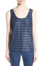 Women's St. John Collection Metallic Scalloped Lace Shell, Size - Blue