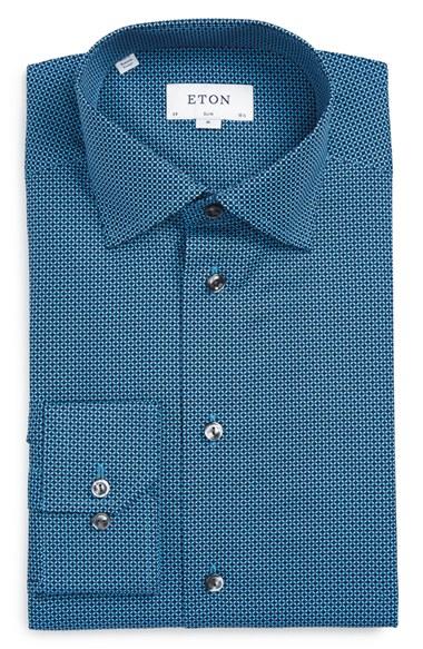 Men's Eton Slim Fit Print Dress Shirt - Blue