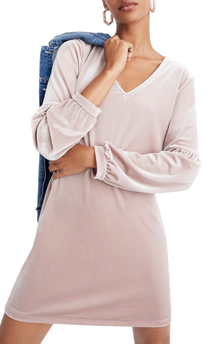 Women's Madewell Balloon Sleeve Velvet Dress, Size - Blue