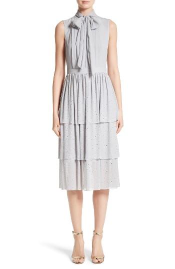 Women's St. John Collection Crinkle Silk Georgette Tiered Dress - Grey