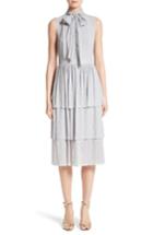 Women's St. John Collection Crinkle Silk Georgette Tiered Dress - Grey