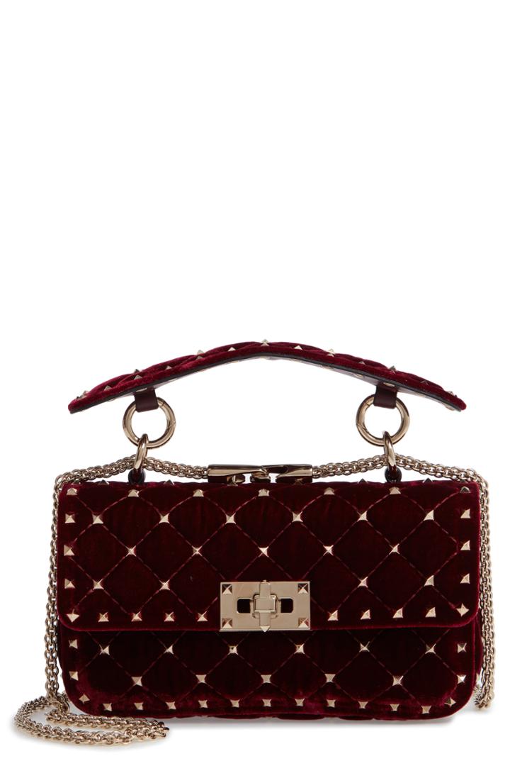 Valentino Garavani Rockstud Matelasse Velvet Small Shoulder Bag -
