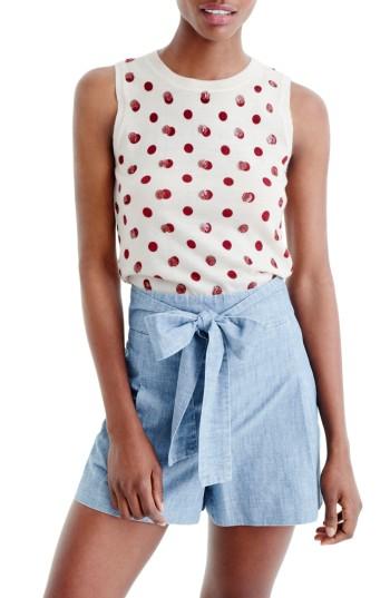 Women's J.crew Sequin Polka Dot Sweater Tank, Size - Red