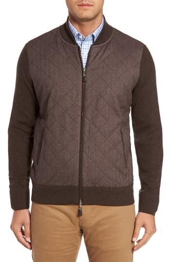 Men's Peter Millar Crown Quilt Front Merino Wool Blend Cardigan - Brown
