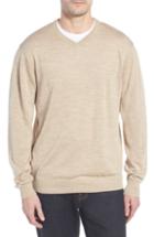 Men's Cutter & Buck 'douglas' Merino Wool Blend V-neck Sweater, Size - Beige (online Only)