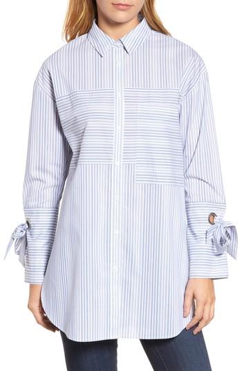 Women's Halogen Pocket Detail Stripe Tunic Top - Blue