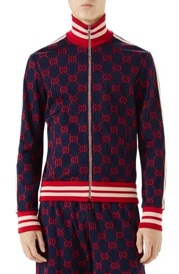 Men's Gucci Allover Gg Cotton Track Jacket - Blue