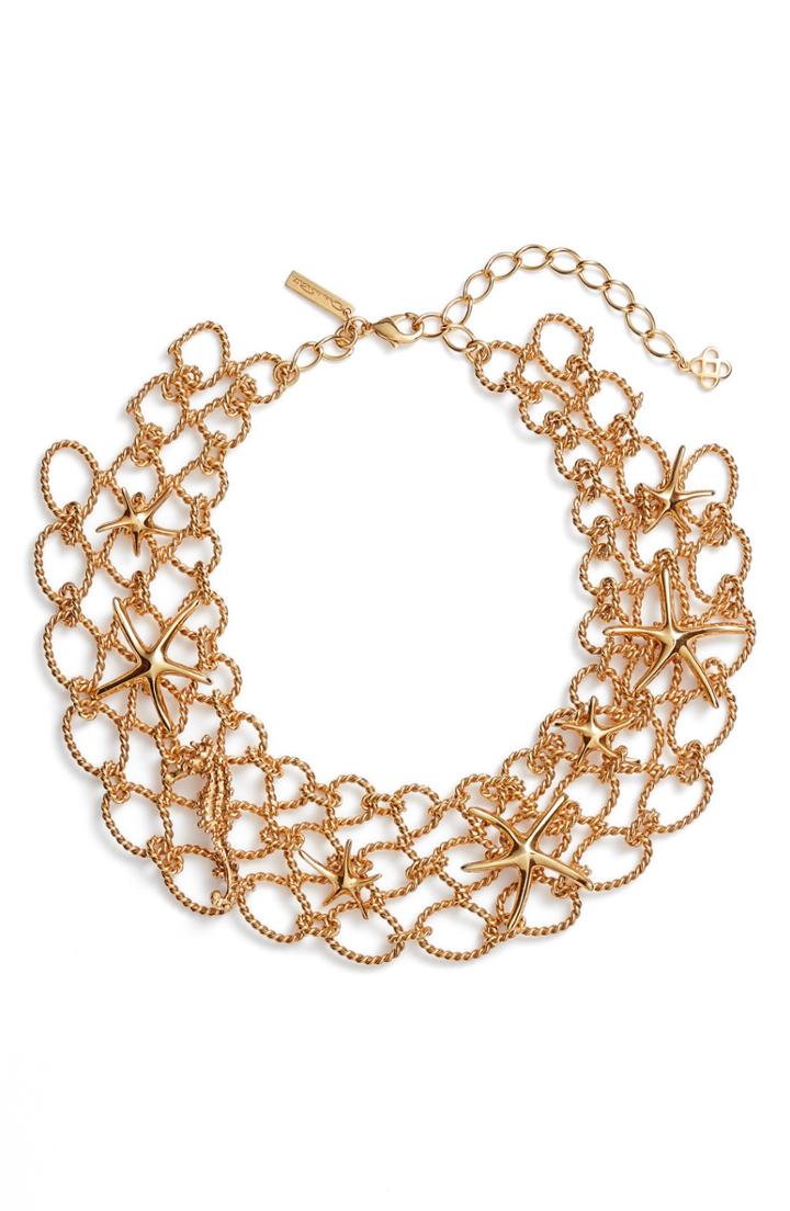 Women's Oscar De La Renta Fishnet Starfish Bib Necklace