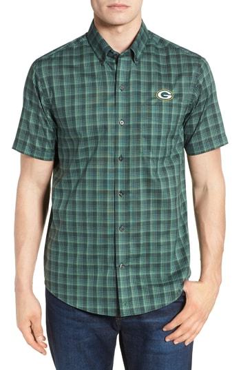 Men's Cutter & Buck Green Bay Packers - Fremont Regular Fit Check Sport Shirt - Green