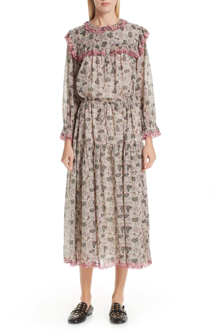 Women's Isabel Marant Etoile Eina Floral Print Midi Dress Us / 38 Fr - Beige