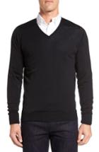 Men's John Smedley 'bobby' Easy Fit V Neck Wool Sweater, Size - Black