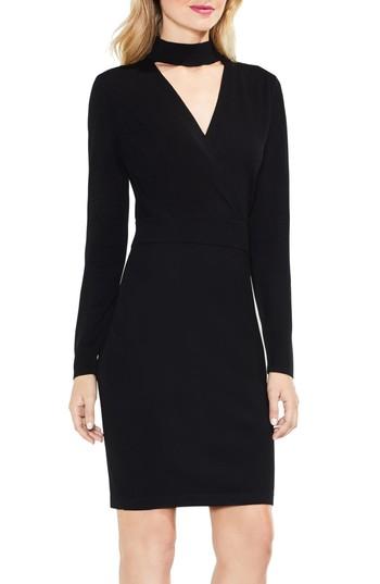 Women's Vince Camuto Mock Choker Neck Faux Wrap Dress, Size - Black