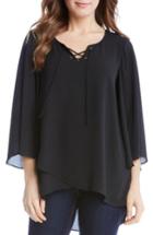 Women's Kaen Kane Flare Sleeve Faux Wrap Top - Black