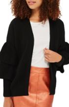 Women's Topshop Layered Ruffle Sleeve Cardigan Us (fits Like 0) - Black