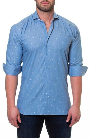 Men's Maceoo Wall Street Print Sport Shirt (s) - Blue