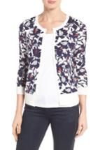 Women's Halogen Three Quarter Sleeve Crewneck Cardigan - Blue
