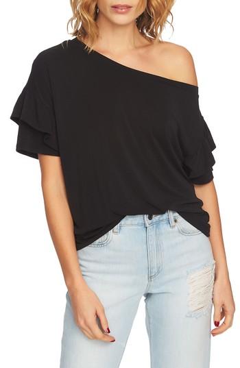 Women's 1.state Ruffle Sleeve One-shoulder Tee, Size - Black