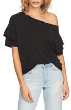 Women's 1.state Ruffle Sleeve One-shoulder Tee, Size - Black