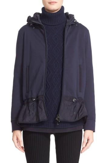Women's Moncler Peplum Hem Hooded Cotton Jacket - Blue