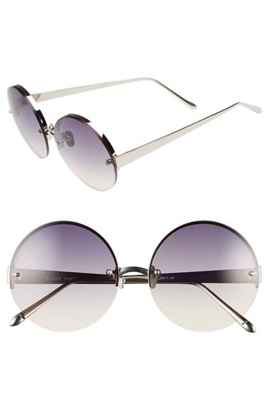 Women's Linda Farrow 58mm Round 18 Karat White Gold Trim Sunglasses -