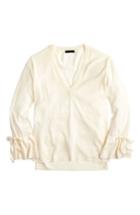 Women's J.crew Drawstring Sleeve V-neck Merino Wool Sweater, Size - Ivory