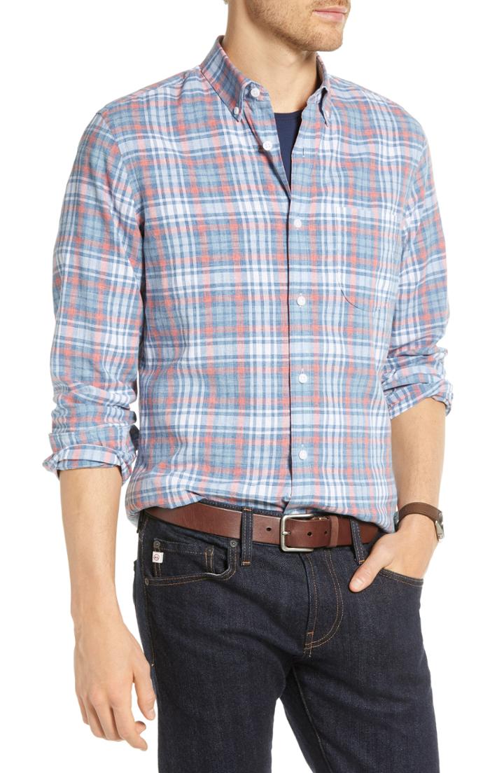 Men's 1901 Gingham Linen Blend Sport Shirt - Blue