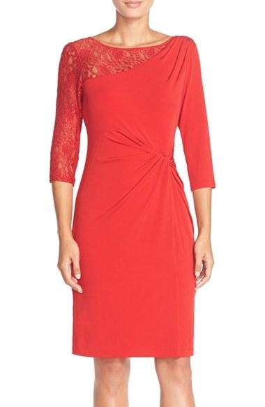 Women's Ellen Tracy Lace Sleeve Jersey Sheath Dress - Red