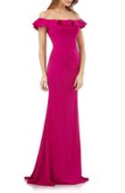Women's Carmen Marc Valvo Infusion Off The Shoulder Ruffle Neck Gown - Pink